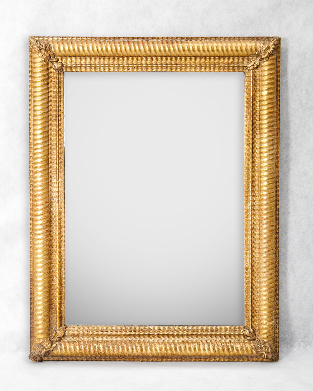 French 19th C Rectangular Golden Mirror with Ribbed Frame