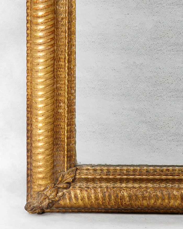 19th C Antique Golden Rectangular Mirror with Ribbed Frame