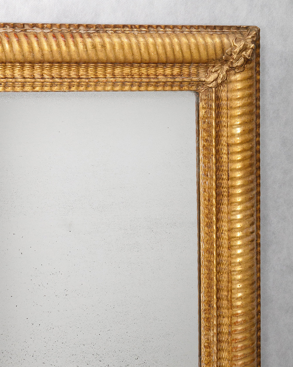 French 19th C Rectangular Golden Mirror with Ribbed Frame