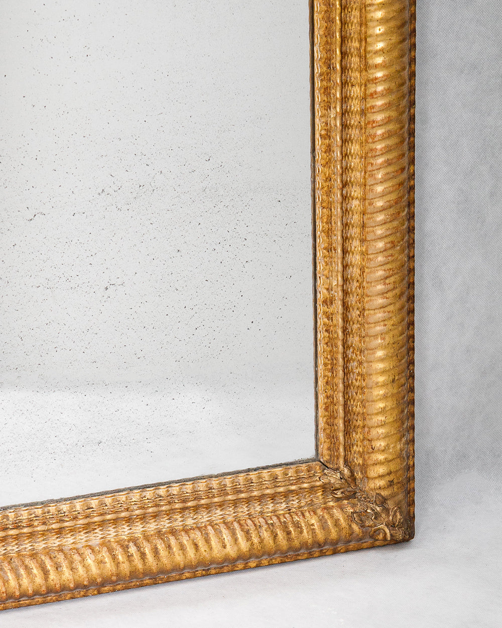 French 19th C Rectangular Golden Mirror with Ribbed Frame