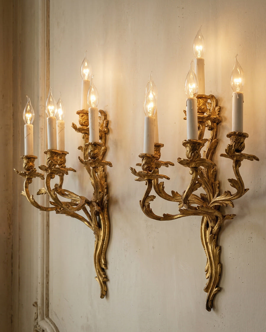 Set of 4 monumental 19th Century French Rococo Sconces