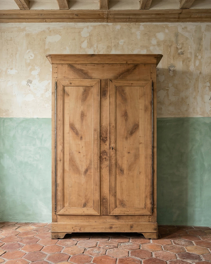 Large 19th C Antique French Louis Philippe Armoire or Wardrobe, Hand Sanded Cherrywood