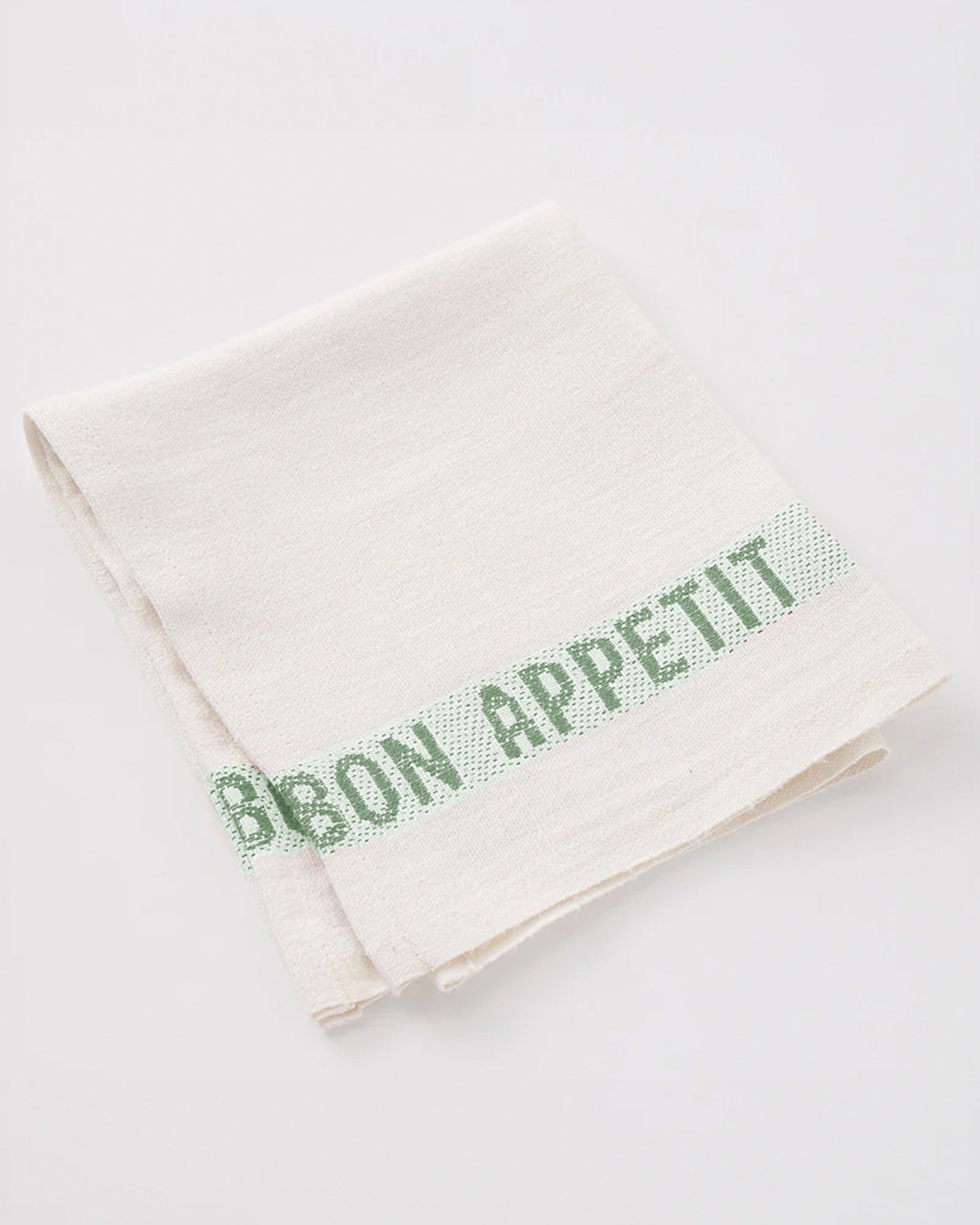 Bon Appetit Linen Napkins in White and Olive Green, Set of two