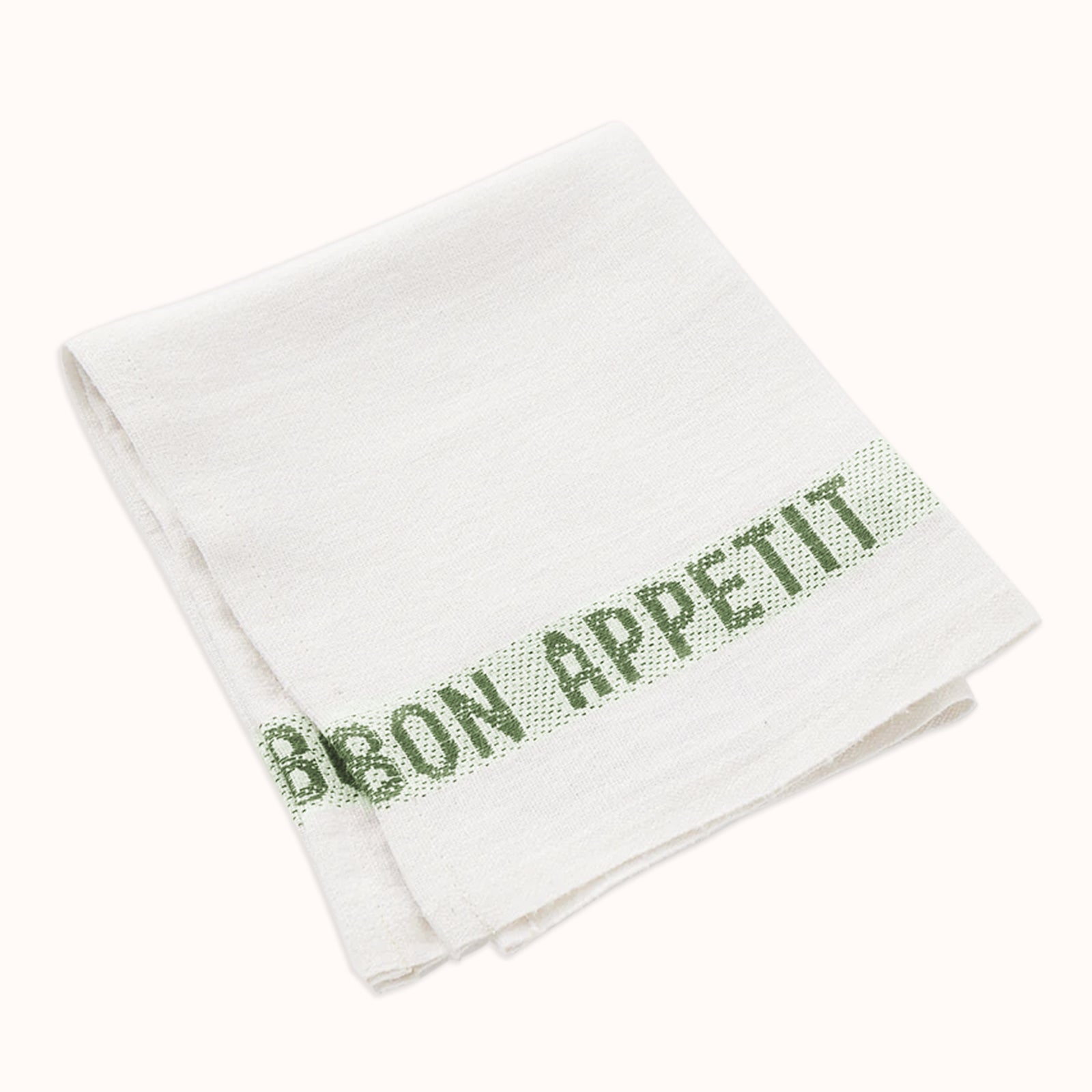 Bon Appetit Linen Napkins in White and Olive Green, Set of two