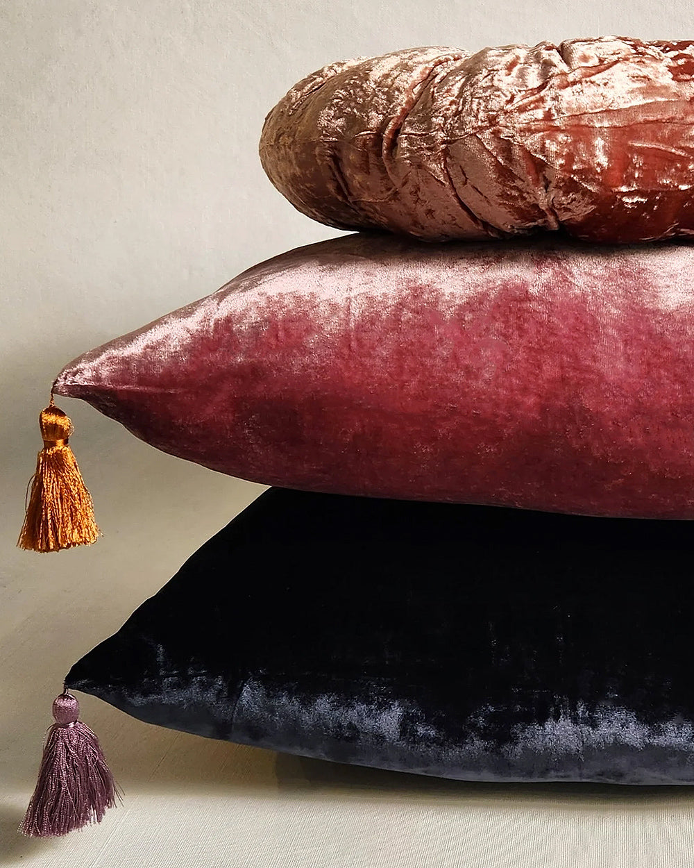 Silk Velvet Velour Pompom Cushion | Grenade Blush