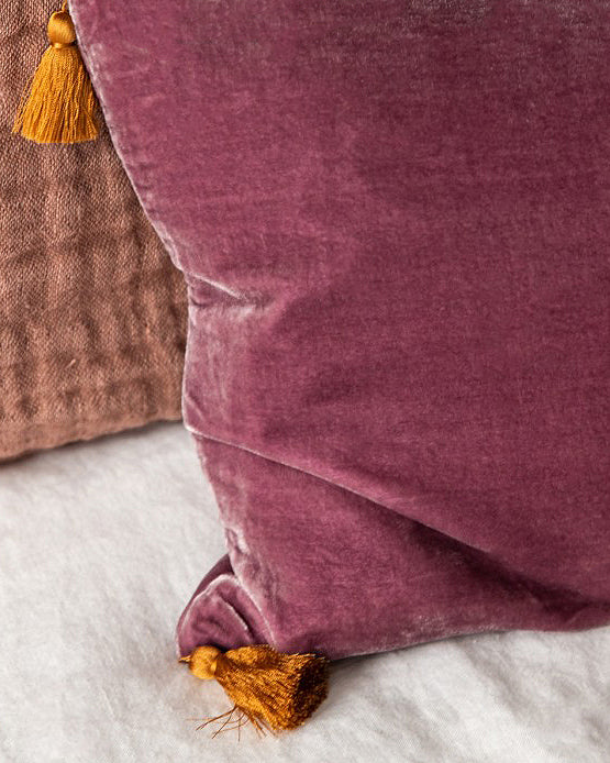 Silk Velvet Velour Pompom Cushion | Grenade Blush