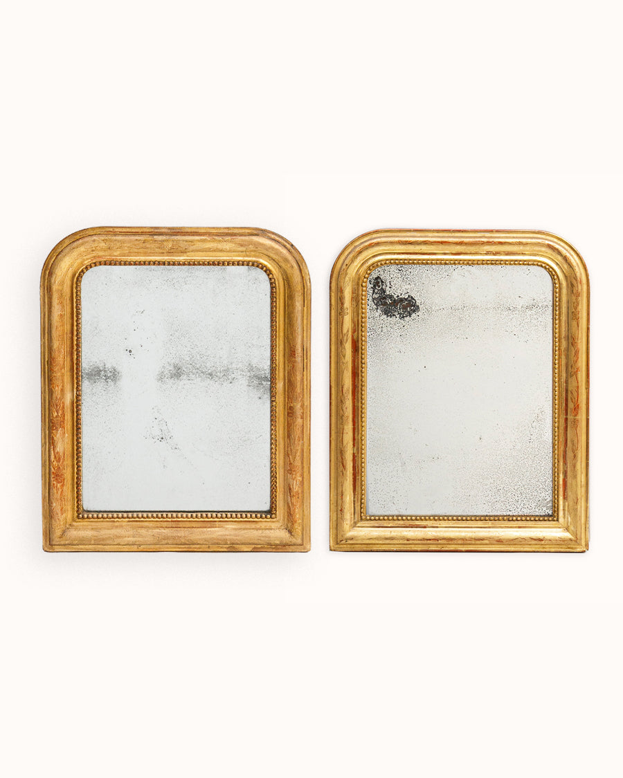 Set of Two 19th C Petite French Gilt Rouge Louis Philippe Mirrors