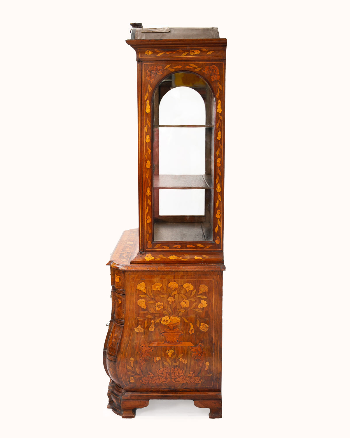 Small Antique Dutch Floral Marquetry Vitrine Cupboard