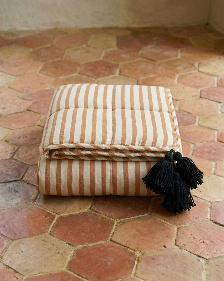 Yellow and White Striped Cotton Plaid