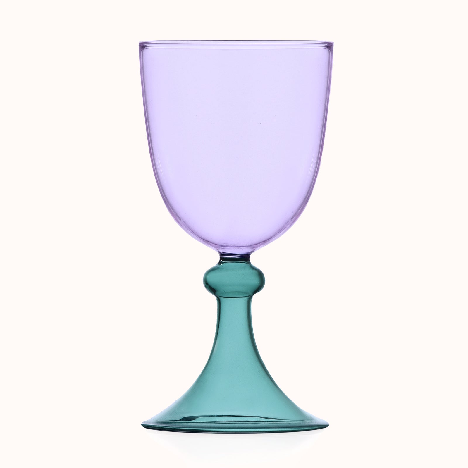 Purple goblet with a teal base on a white background
