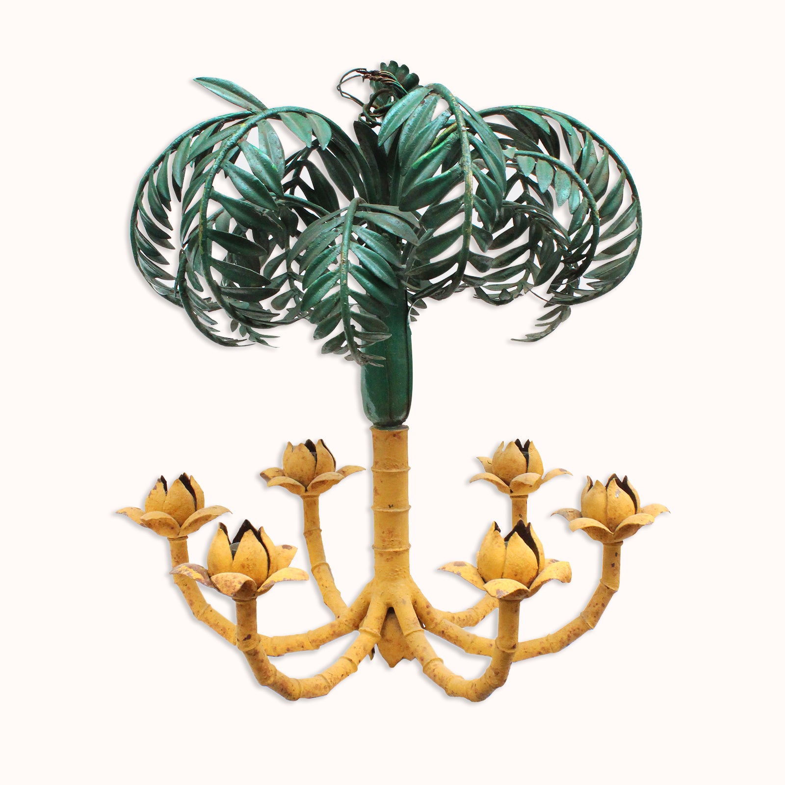 Vintage French Faux Bamboo Palm Tree Chandelier