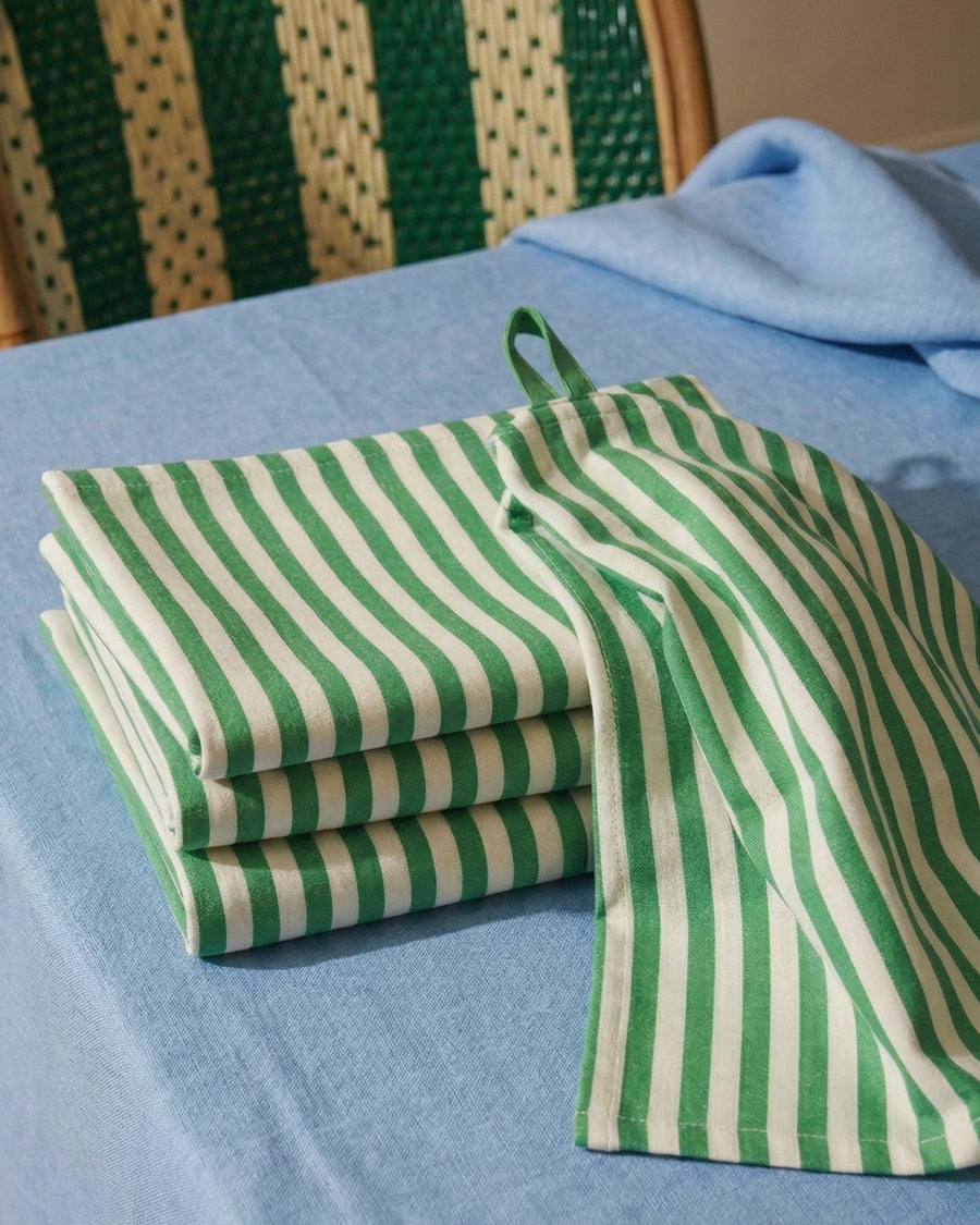 Heritage Weave Dish Towel | Green and White Stripes
