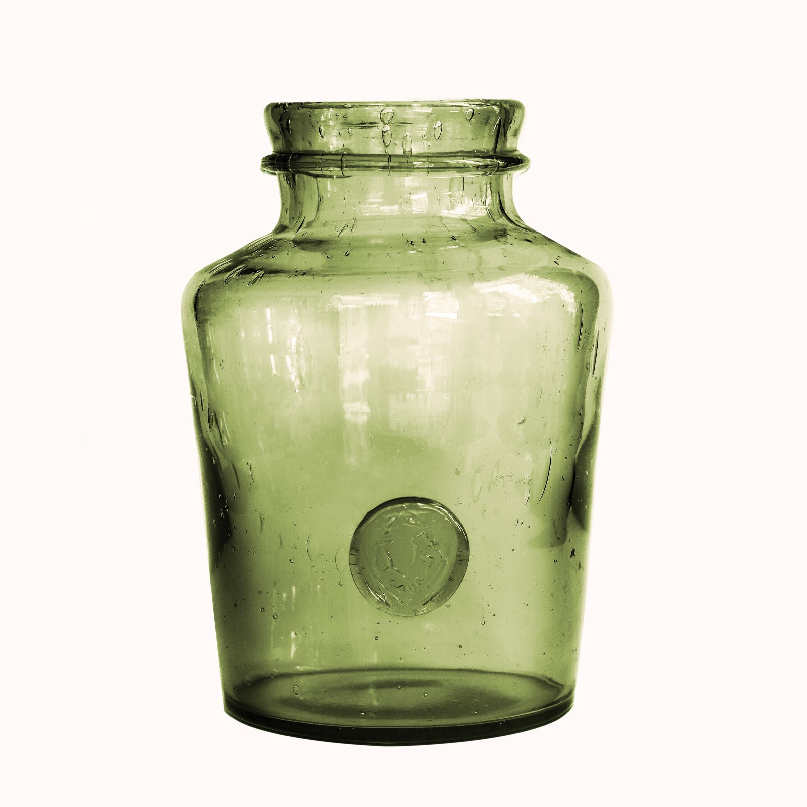 Vintage Hand Made Bubble Glass Green Vase