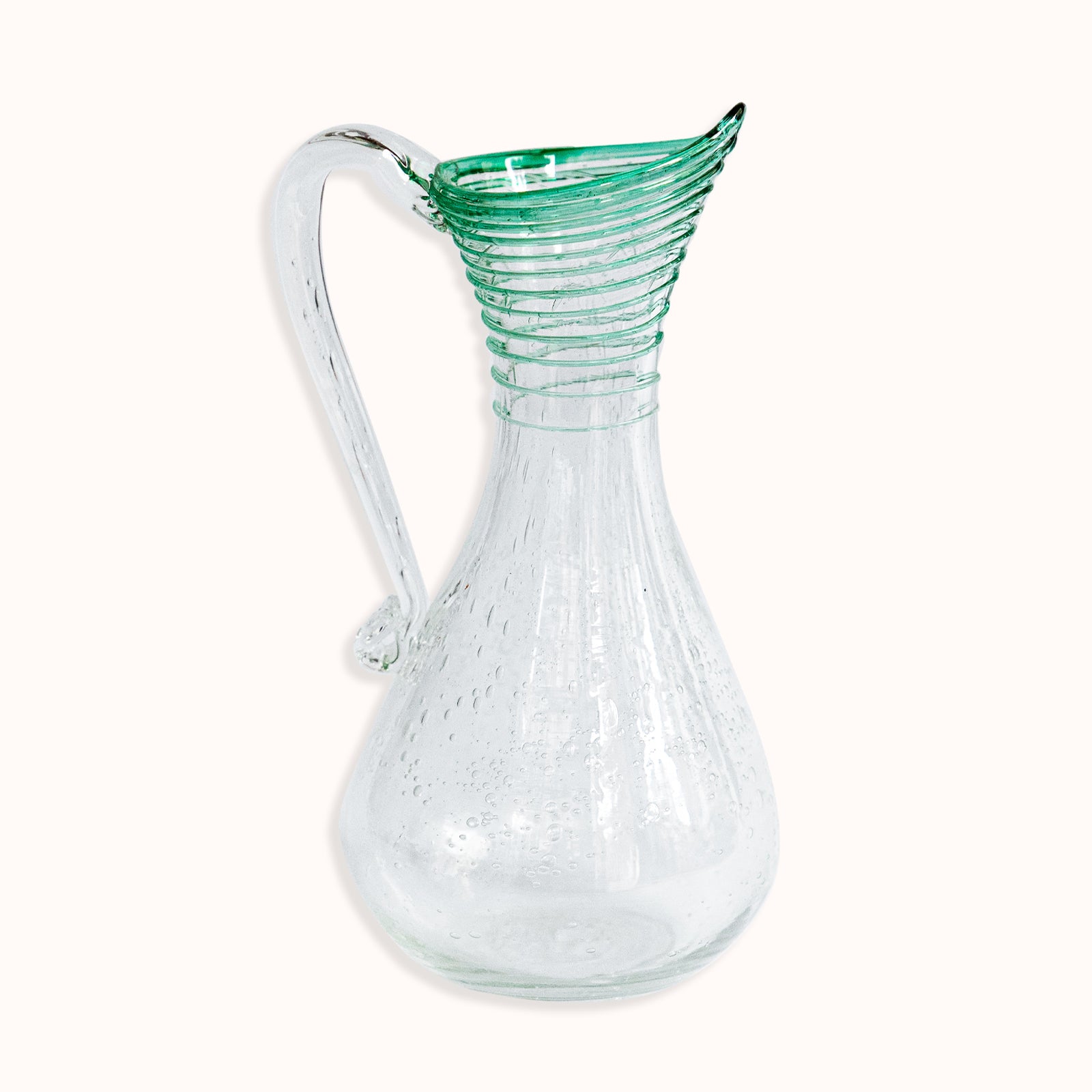 Handmade Green Bubble Glass Pitcher, Biot Style