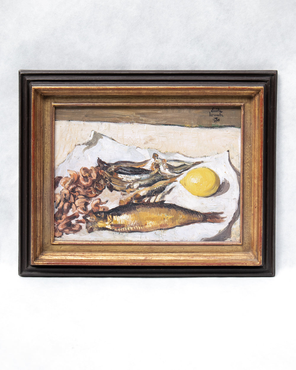 Small Still Life with Fish, Shrimp & Lemon by Émile Lecomte, 1935