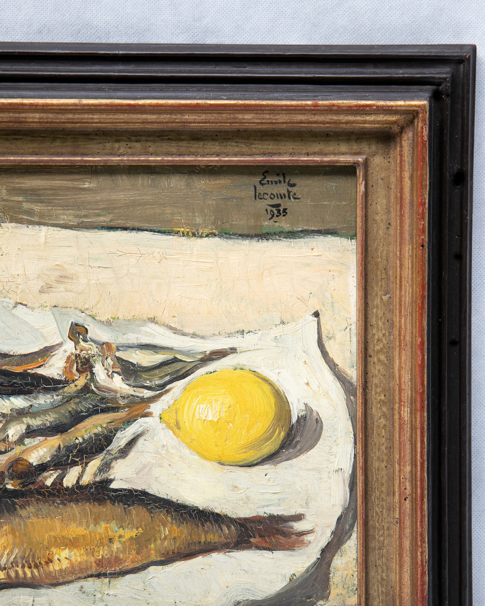 Small Still Life with Fish, Shrimp & Lemon by Émile Lecomte, 1935