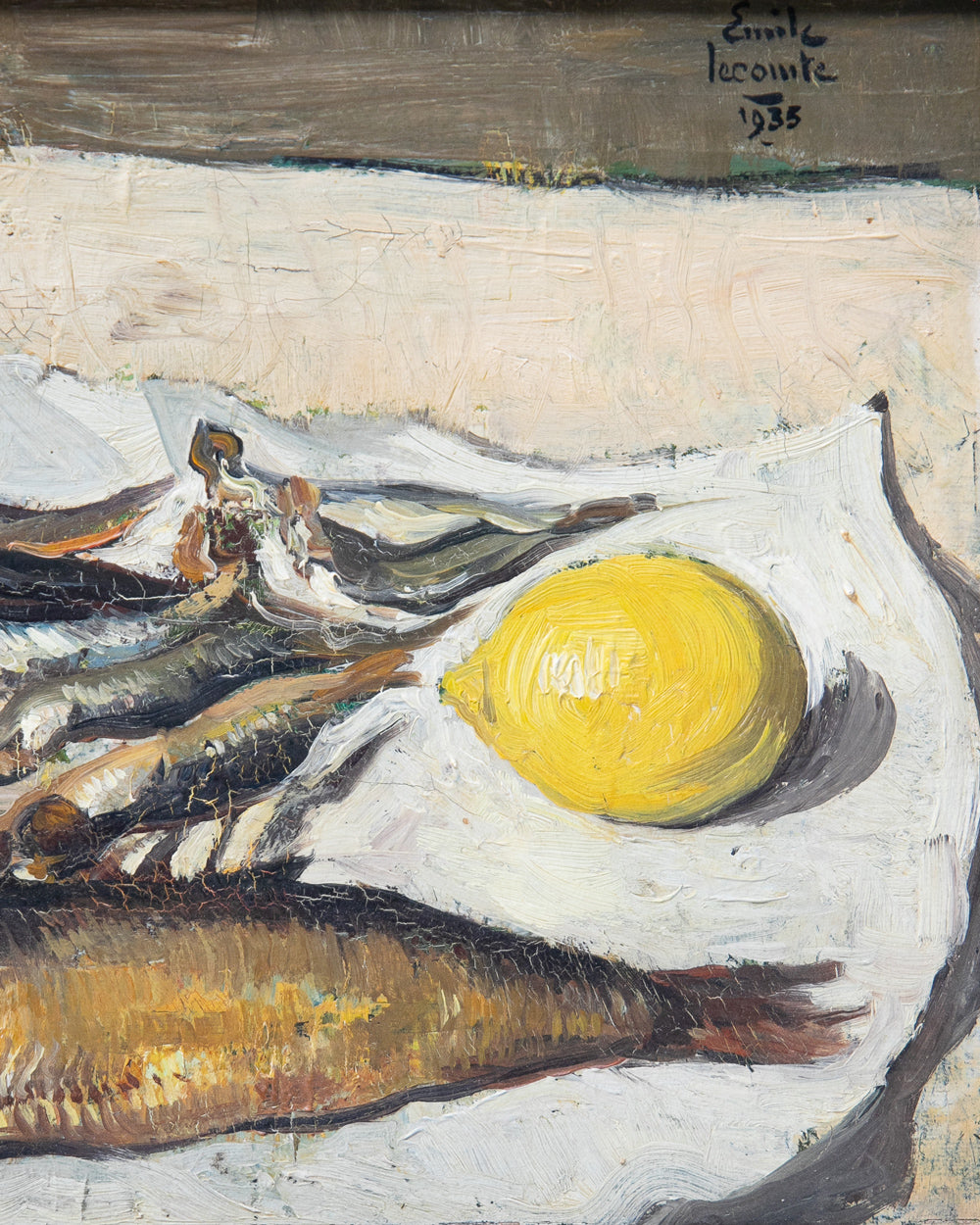 Small Still Life with Fish, Shrimp & Lemon by Émile Lecomte, 1935