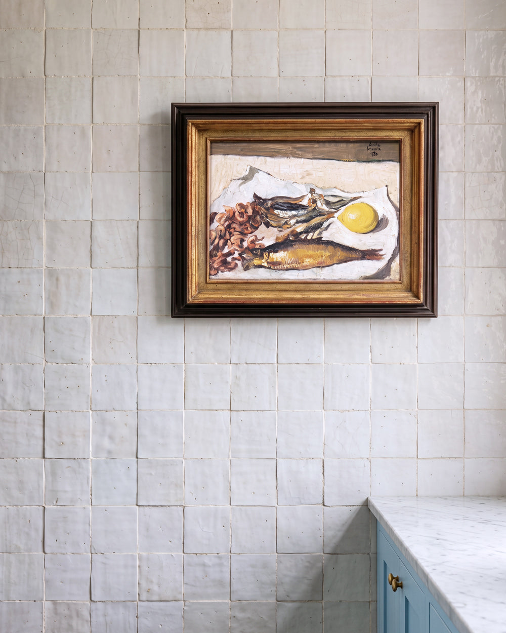 Small Still Life with Fish, Shrimp & Lemon by Émile Lecomte, 1935
