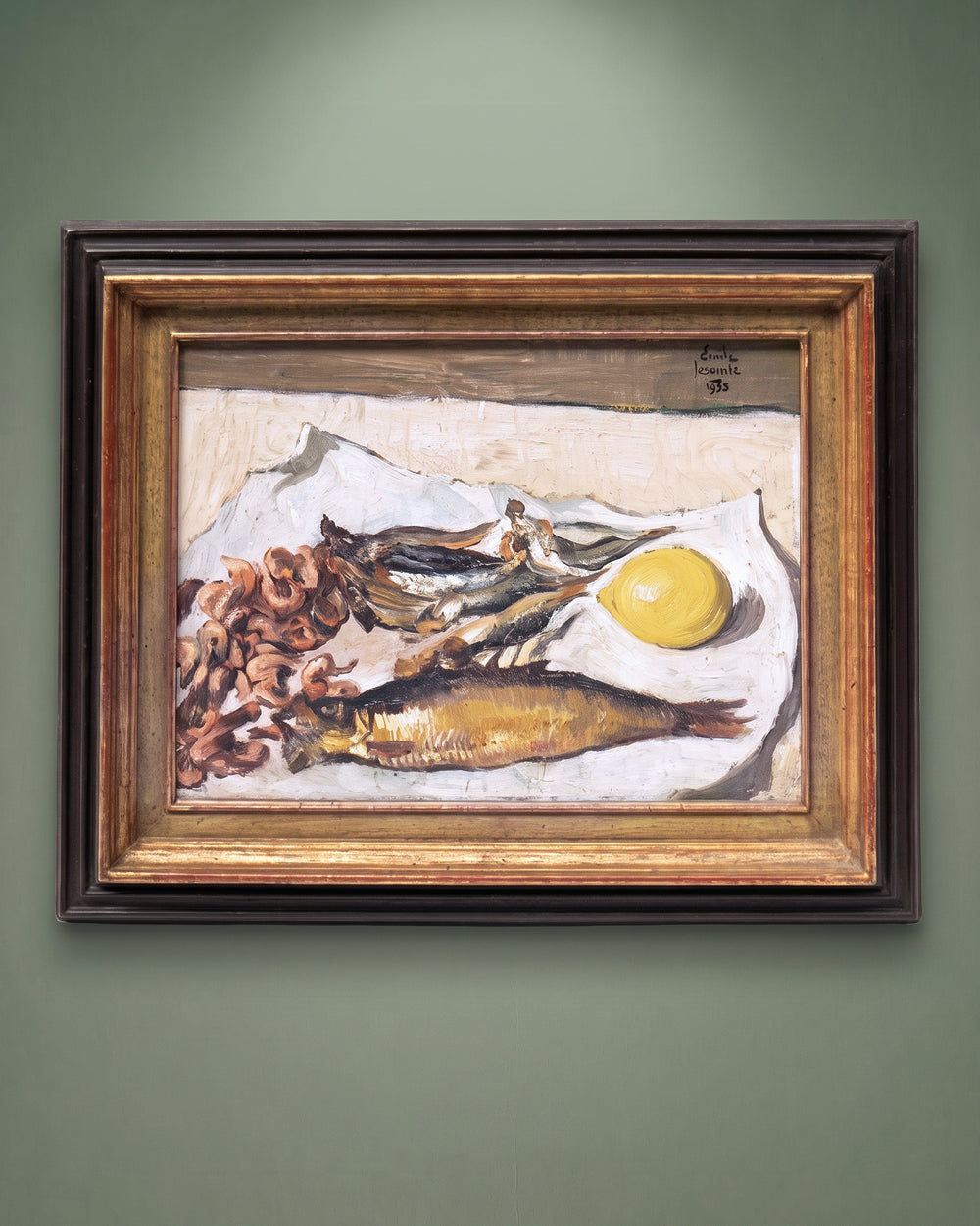 Small Still Life with Fish, Shrimp & Lemon by Émile Lecomte, 1935