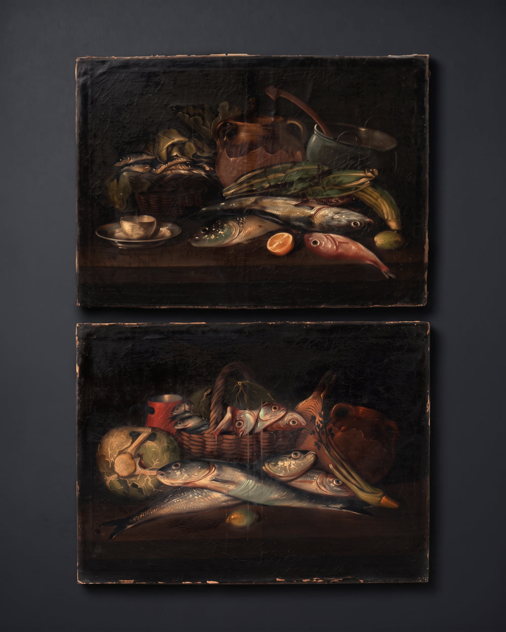 A Pair of Neapolitan Fish Still Lifes, 19th Century