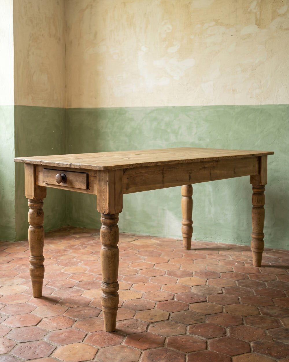 Vintage French Provincial Pine Farmhouse Dining Table