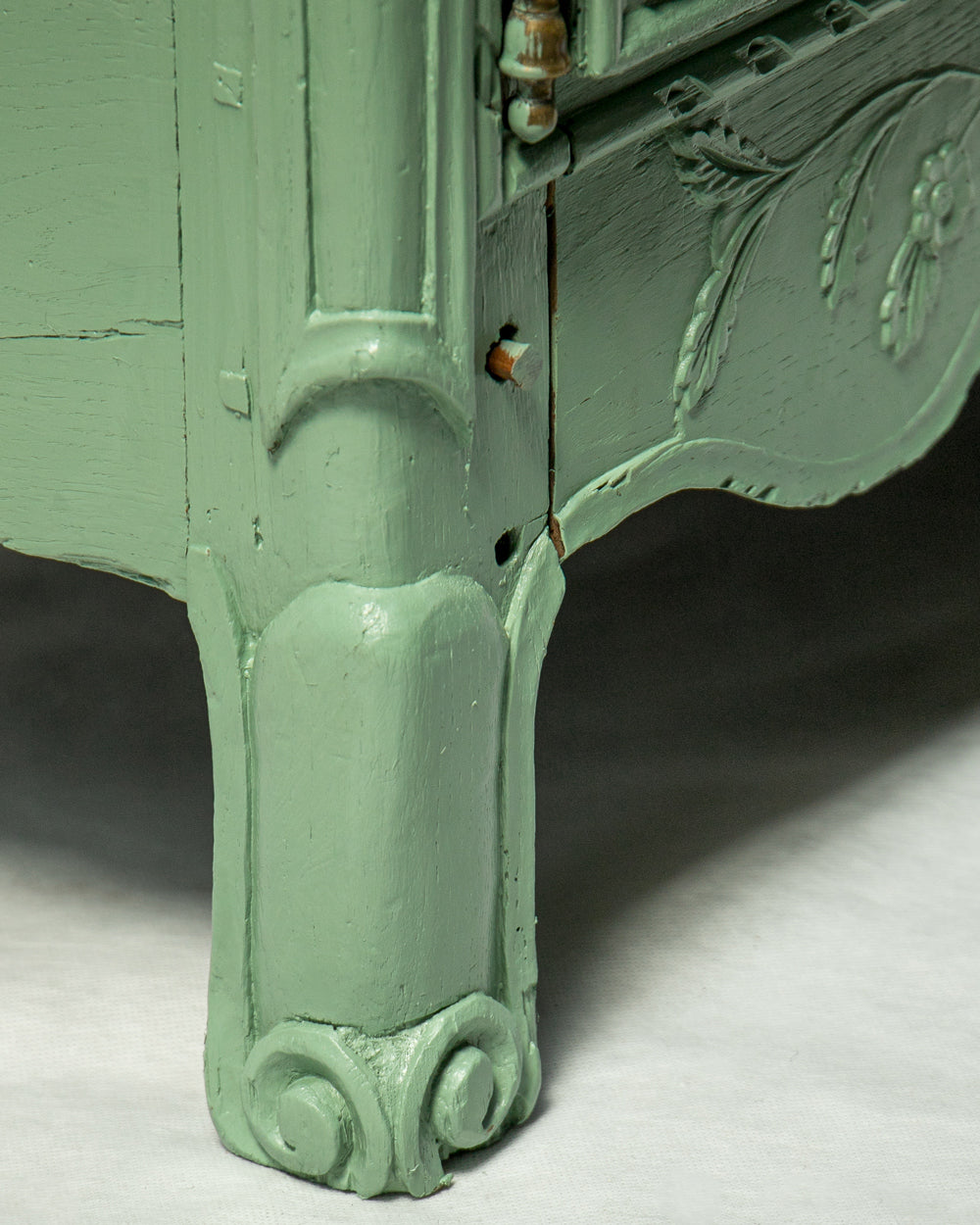 Pistache Green French Antique Marriage Armoire