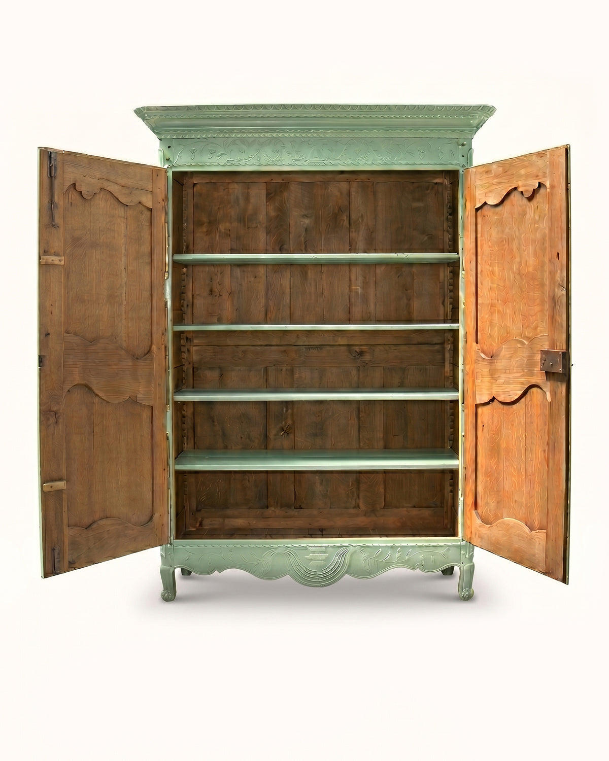 Pistache Green French Antique Marriage Armoire
