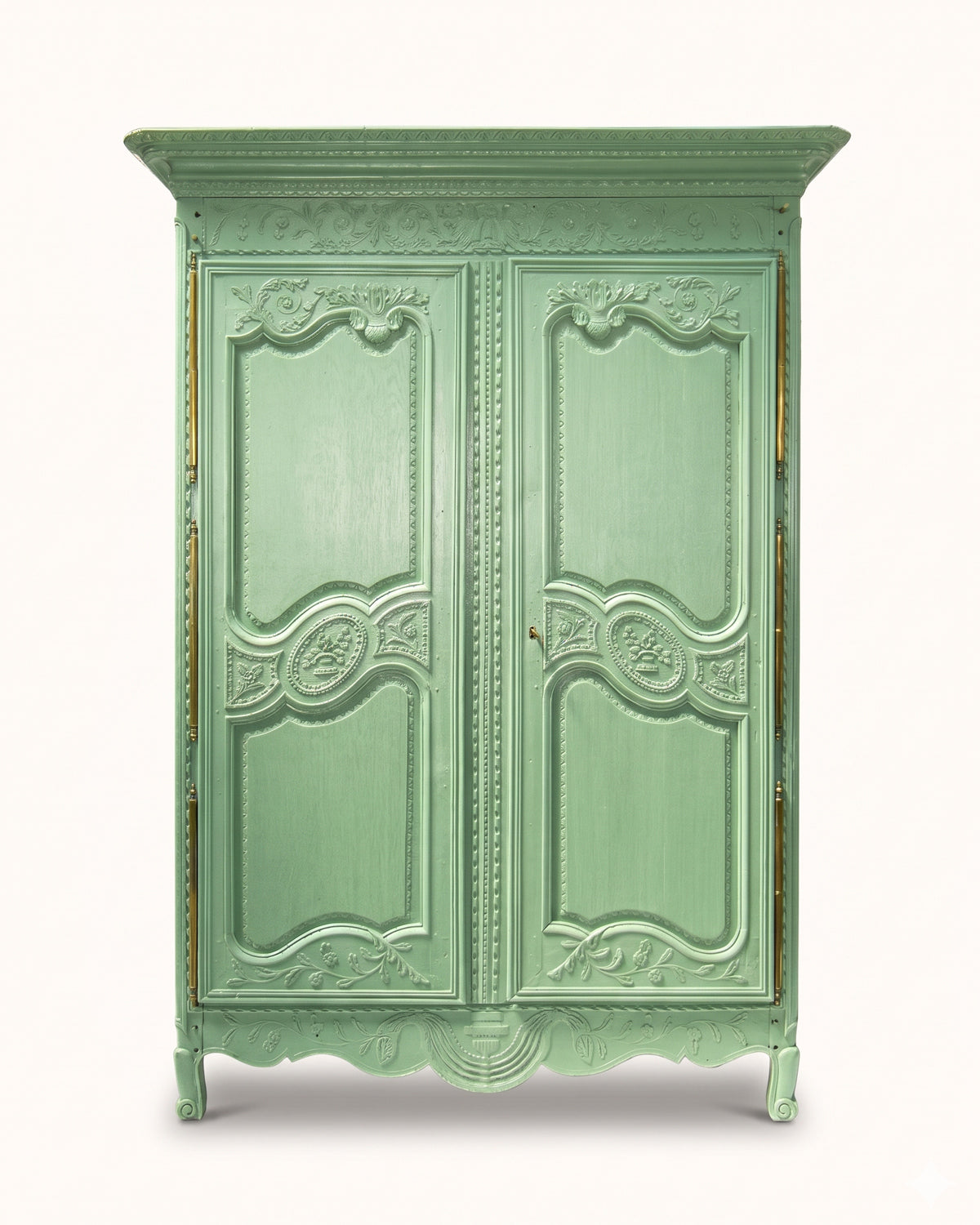 Pistache Green French Antique Marriage Armoire