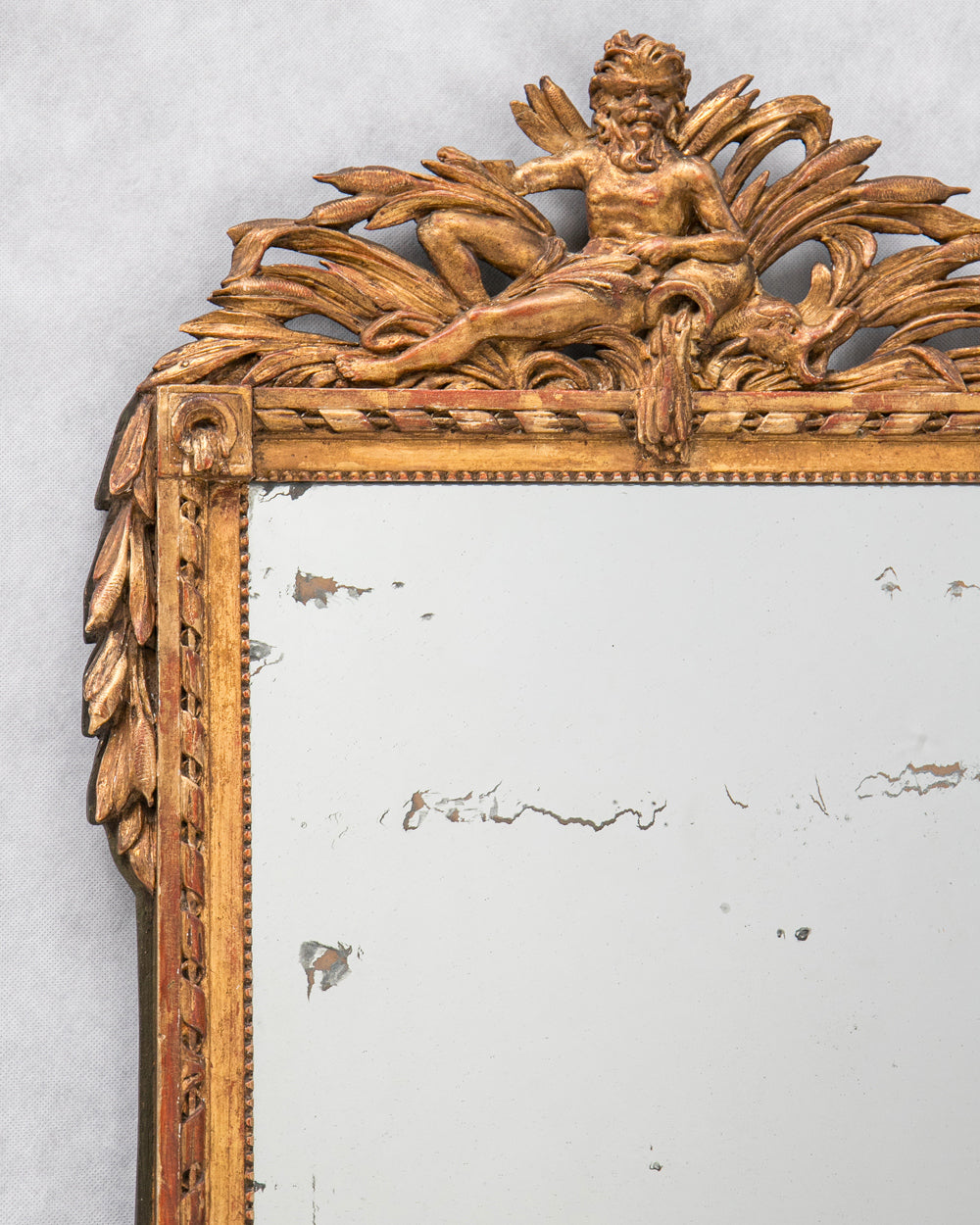 18th C French Louis XVI Mercury Mirror with River God Crest