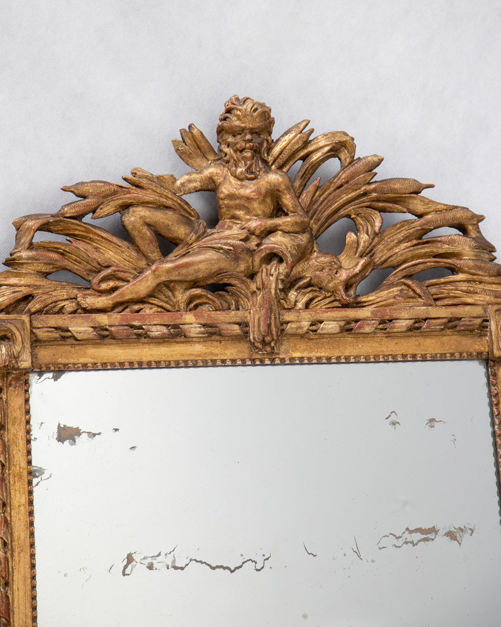 18th C French Louis XVI Mercury Mirror with River God Crest