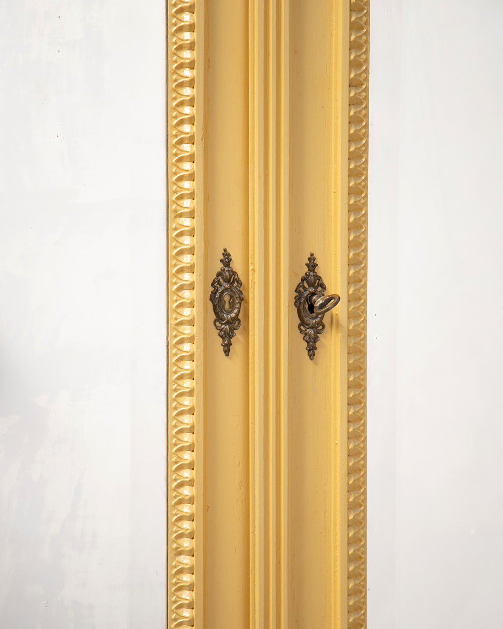 Louis XVI Style Yellow Painted Mirror Door Armoire
