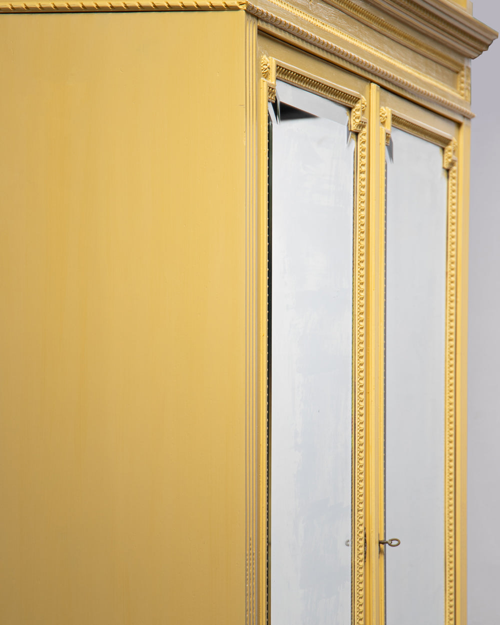 Louis XVI Style Yellow Painted Mirror Door Armoire
