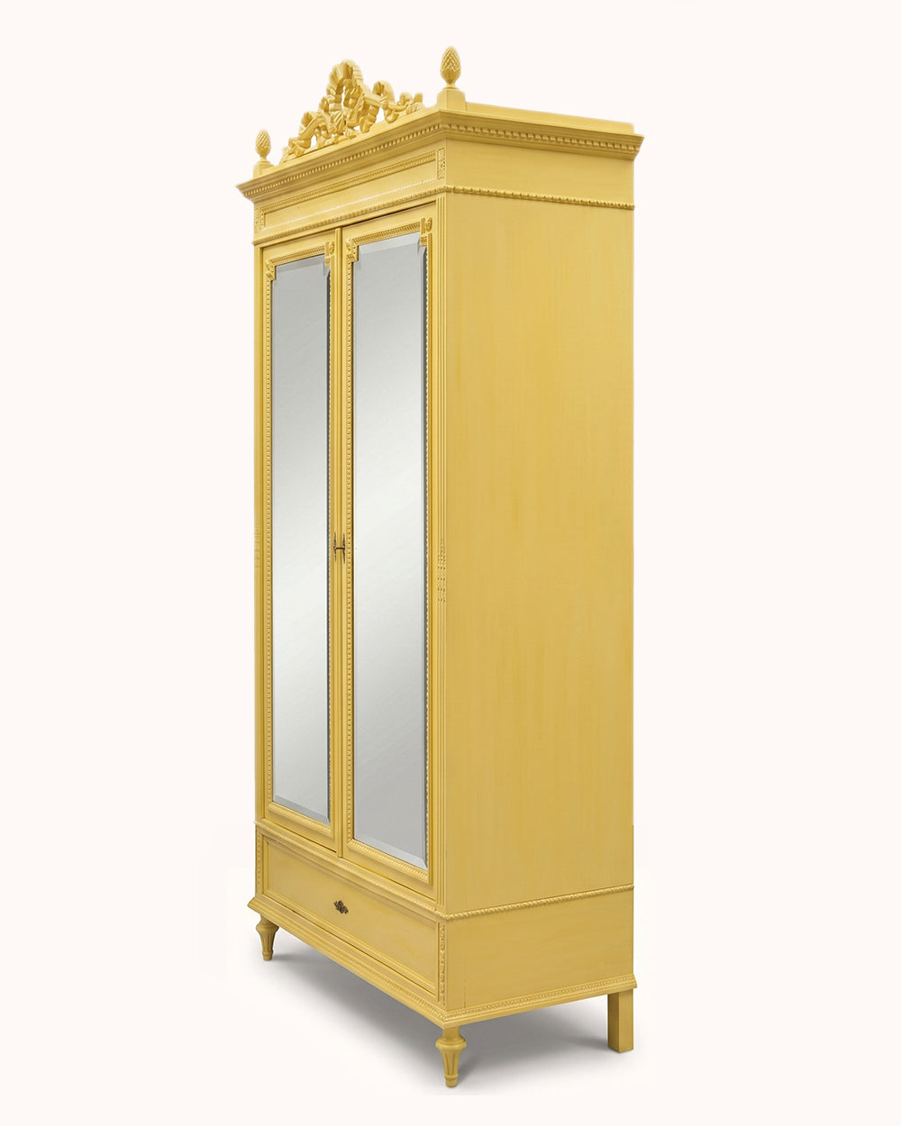 Louis XVI Style Yellow Painted Mirror Door Armoire