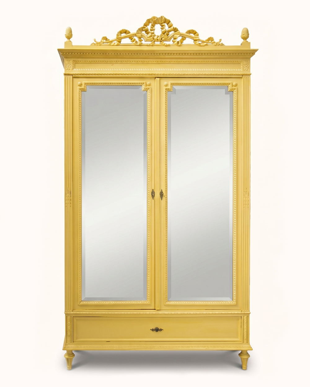 Louis XVI Style Yellow Painted Mirror Door Armoire
